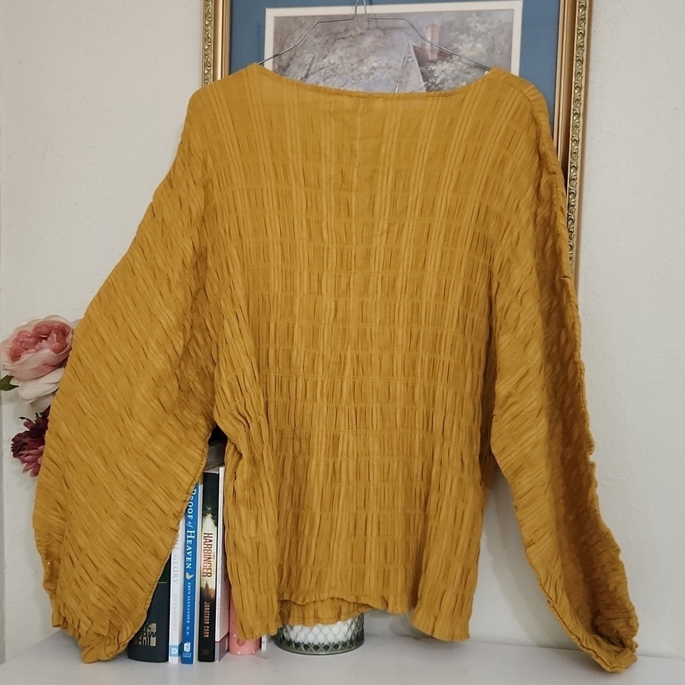 97%Cotton Yellow V-Neck Women's Boxy Boho Top Lagenlook Minimalist - Picture 7 of 8